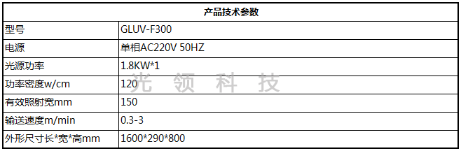 GLUV-F300无极灯UV固化机-产品技术参数